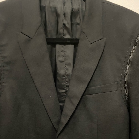 Givenchy Black Wool Jacket Blazer with Zipper Off Denim Sleeves Size 48 - Picture 3 of 9